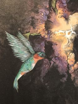 Original hummingbird painting on canvas by artist