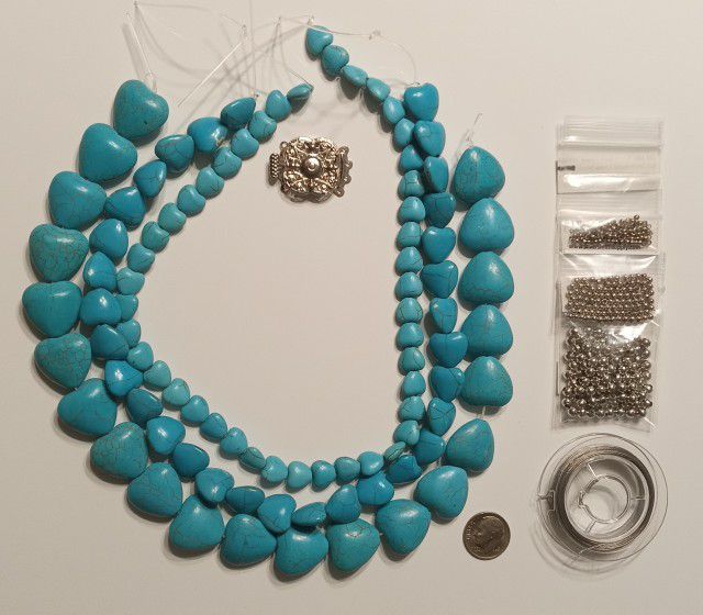 Chalk Turquoise Hearts Statement Necklace Kit02