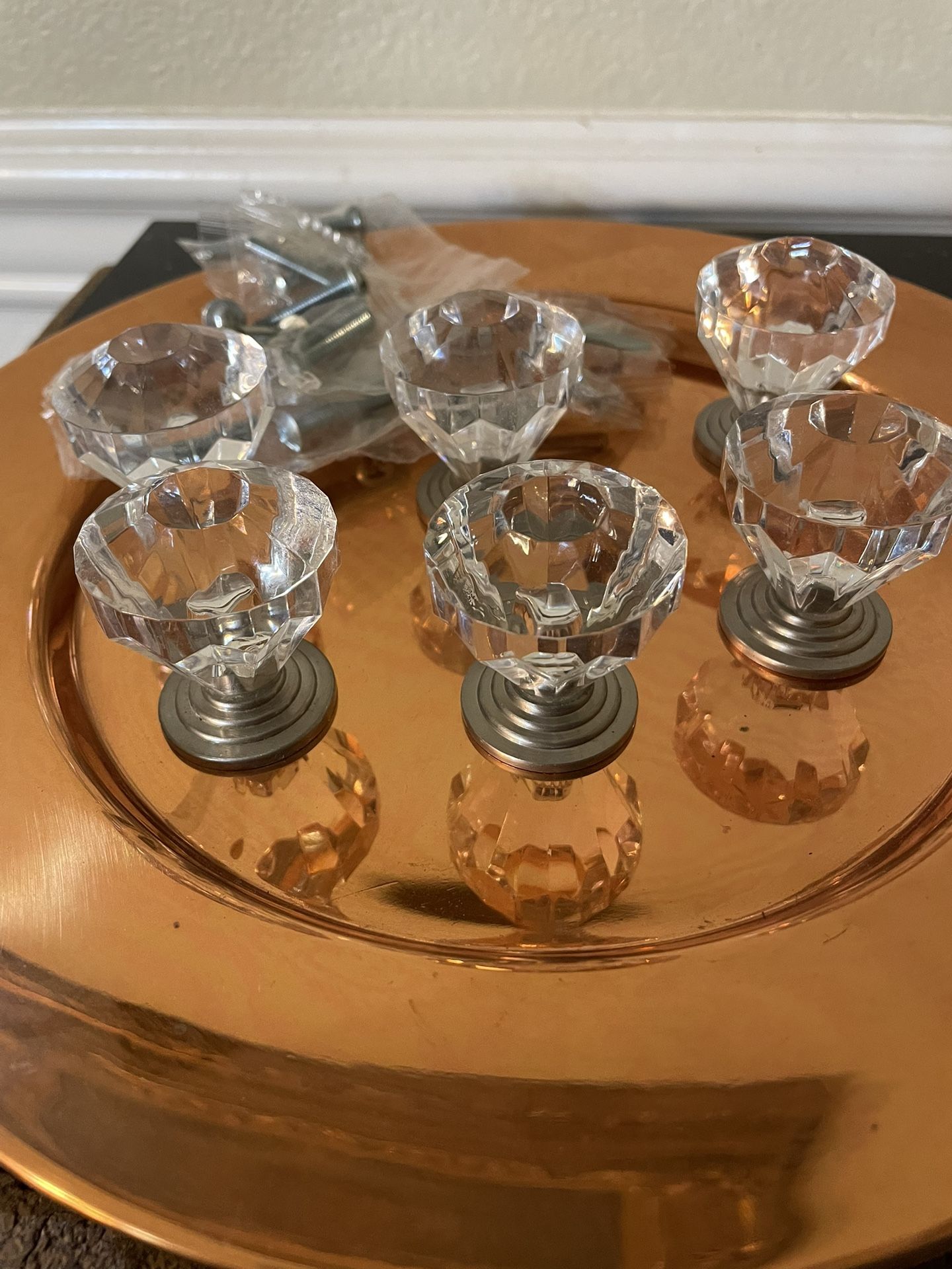 Set of 6 Silver Crystal Glass Knobs Handles Dresser Knob