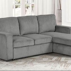 Grey Pullout Sleeper Sectional W/ Reversible Storage Chaise Brand New In Box 