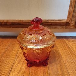 Jeannette Amberina Glass Footed Candy Dish with a lid