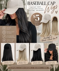 Baseball Cap Wig with Attached Hair