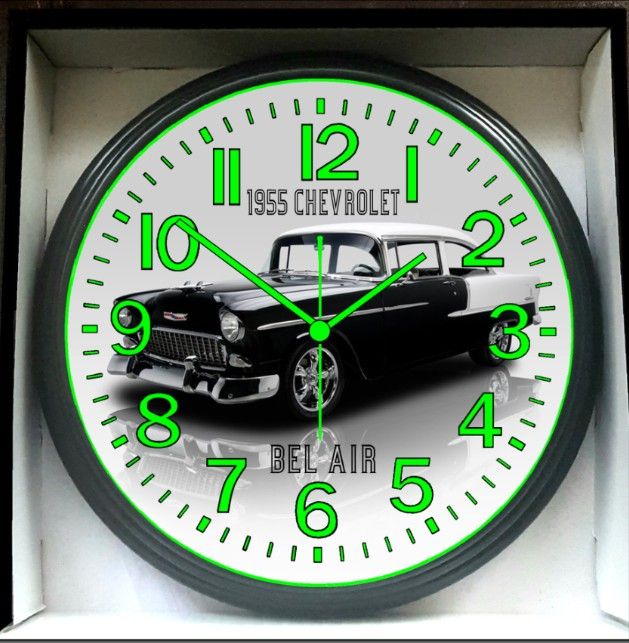 1955 Chevy Chevrolet Bel Air Nomad Glow In The Dark Wall Clock New!