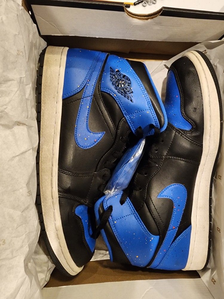 Nike Mens Air Jordan Retro Mid Royal Paint Splatter Size 11