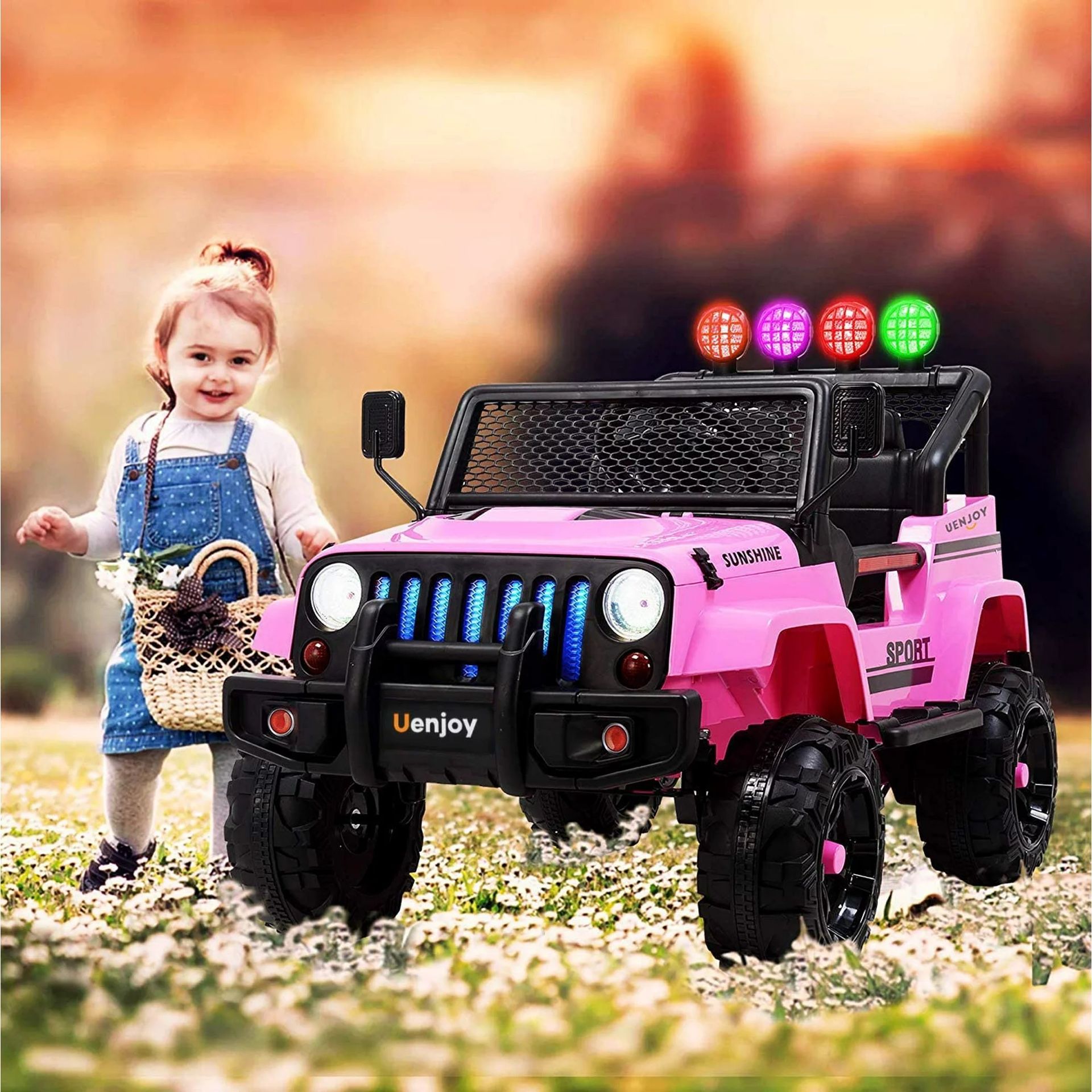 💕💕!!BRAND NEW 12V LUXURY REMOTE CONTROL Electric Ride On Car Power Wheels Big Kid Jeep Sport with FM RADIO, colorful LED light bar and Bluetooth