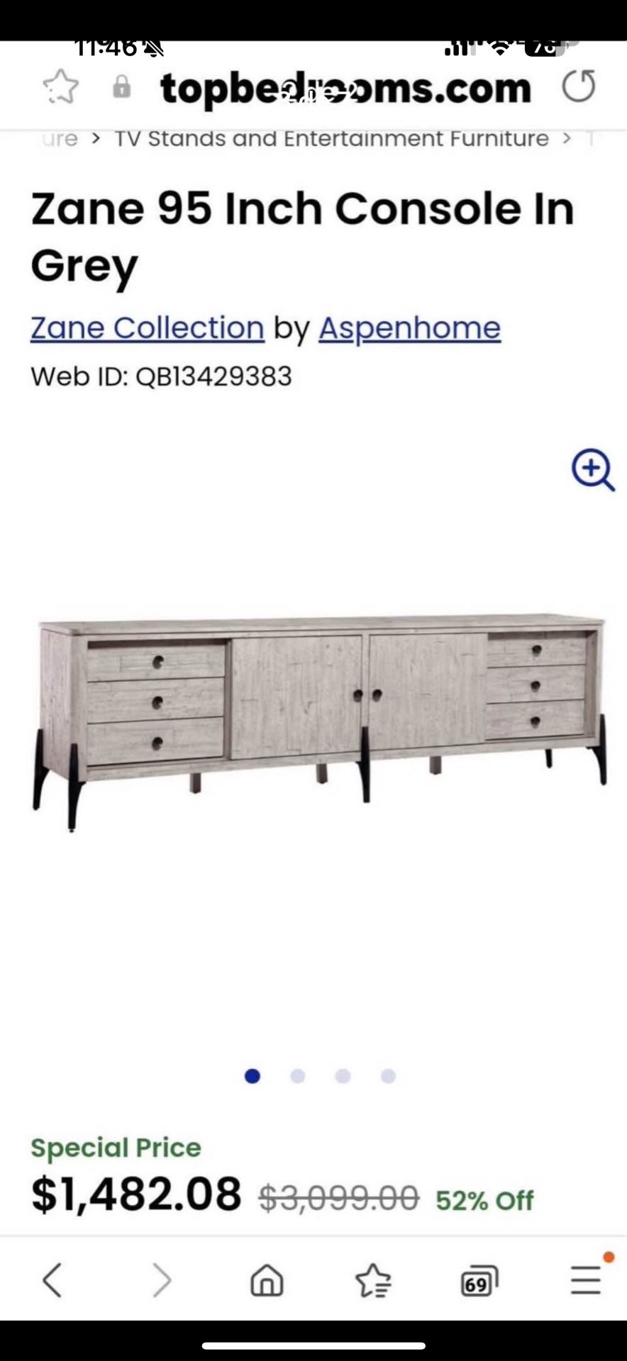 Aspenhome Zane 95' Console / TV Stand In Gray