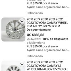 2018 -2023 Toyota Camry Wheel  New “ 