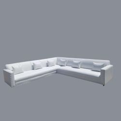 Brand NEW 11x11ft And 5.5x13x8ft SECTIONAL COUCHES Sofas CHAISE, WHITE LEATHER. CUSTOM MADE AVAILABLE 
