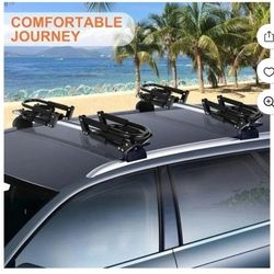 Folding Kayak Roof Rack 2 Pairs, 4pcs J-Bar Car Roof Racks for Kayak, Canoe, Paddle Boards, Skiboard, Surfboard, Foldable Kayak Roof Carrier for Car