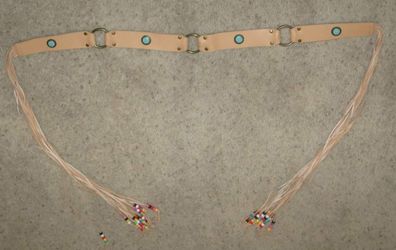 Tan belt with beaded fringe