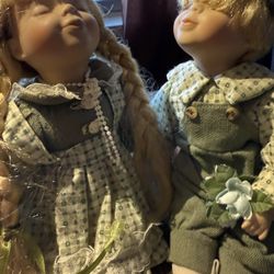 Adorable Set Of Porcelain Dolls. One Girl And One Boy In Excellent Condition