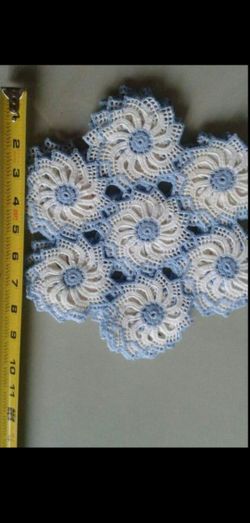 Set of 6 Doilies. Sky blue and white