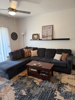 Large Deep Blue Sleeper Sectional + Full-Size Pull-Out Bed