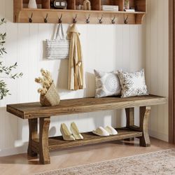 55" Entryway Bench, Solid Wood End Of Bed Bench Dining Seat
