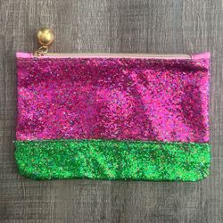 New Pink & Green Glitter Zip Pouch Ipsy Cosmetic Bag