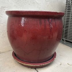 LARGE RED GLAZED CERAMIC POT
