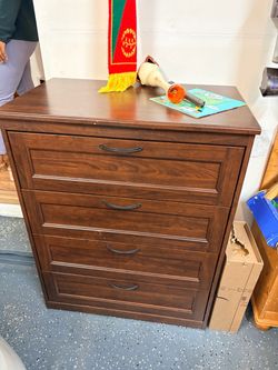 4-Drawer Wooden Dresser – Dark Walnut Brown
