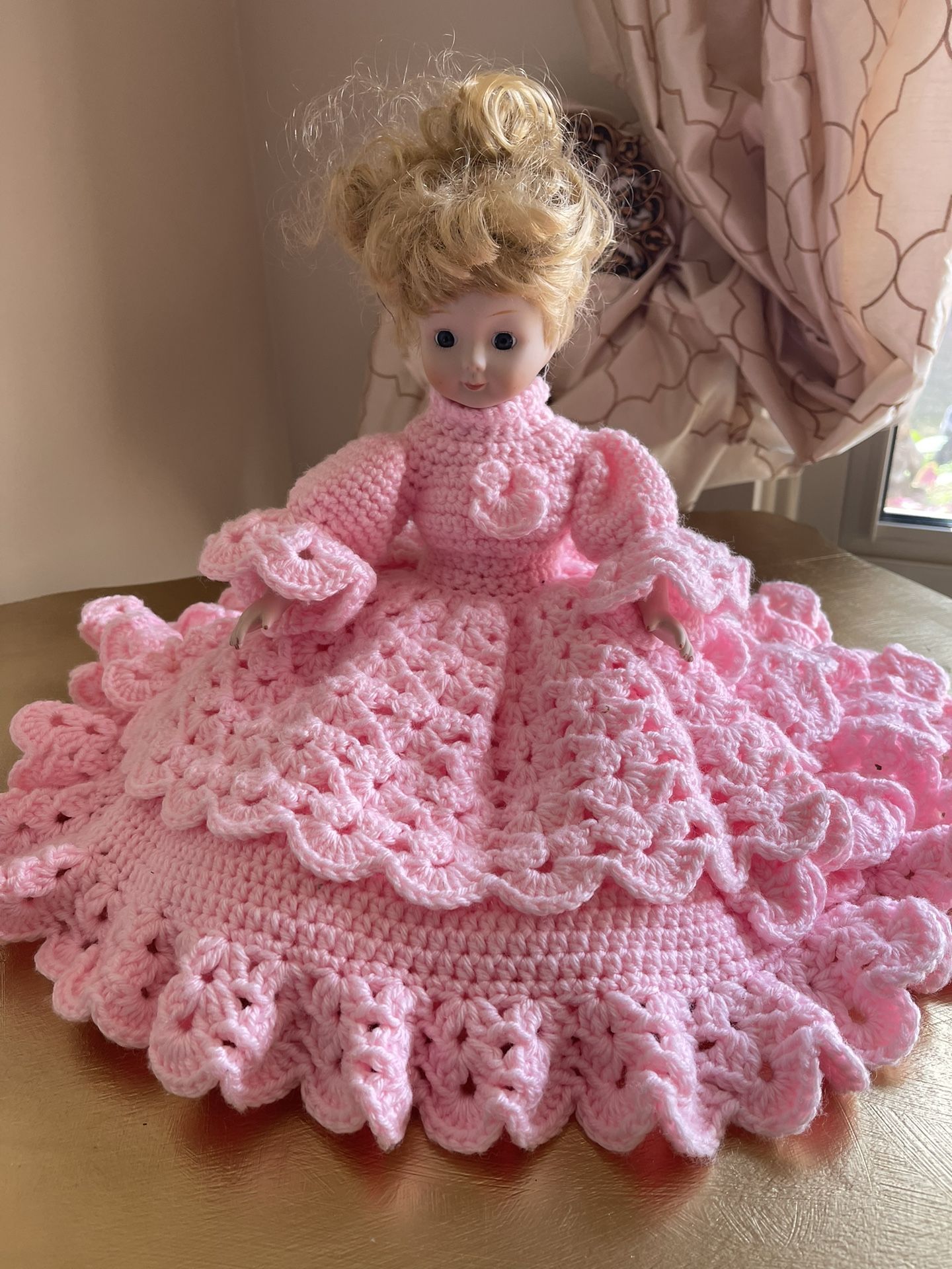 Beautiful, gorgeous doll with the handmade crochet dress