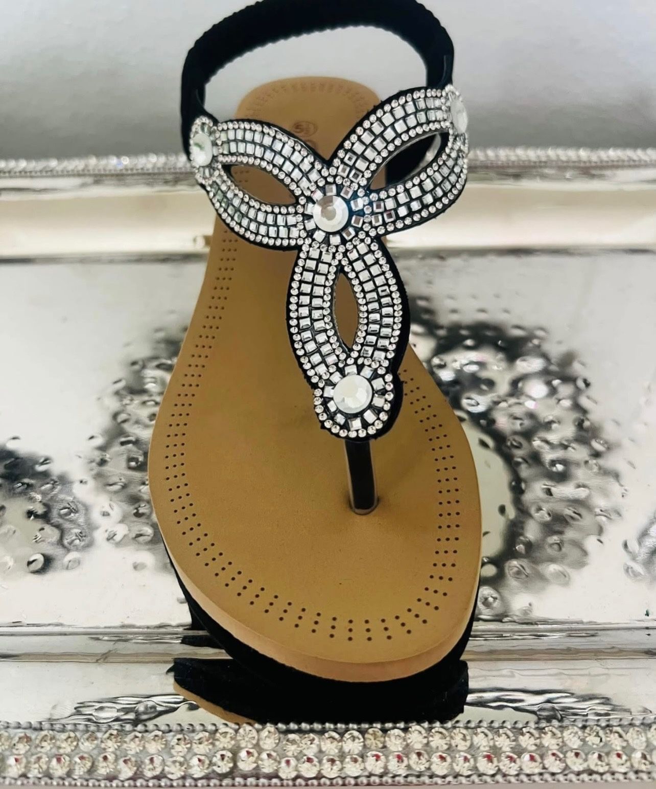 ✨ Stunning Black Rhinestone Wedge Sandals - Sizes 5 & 6 ✨