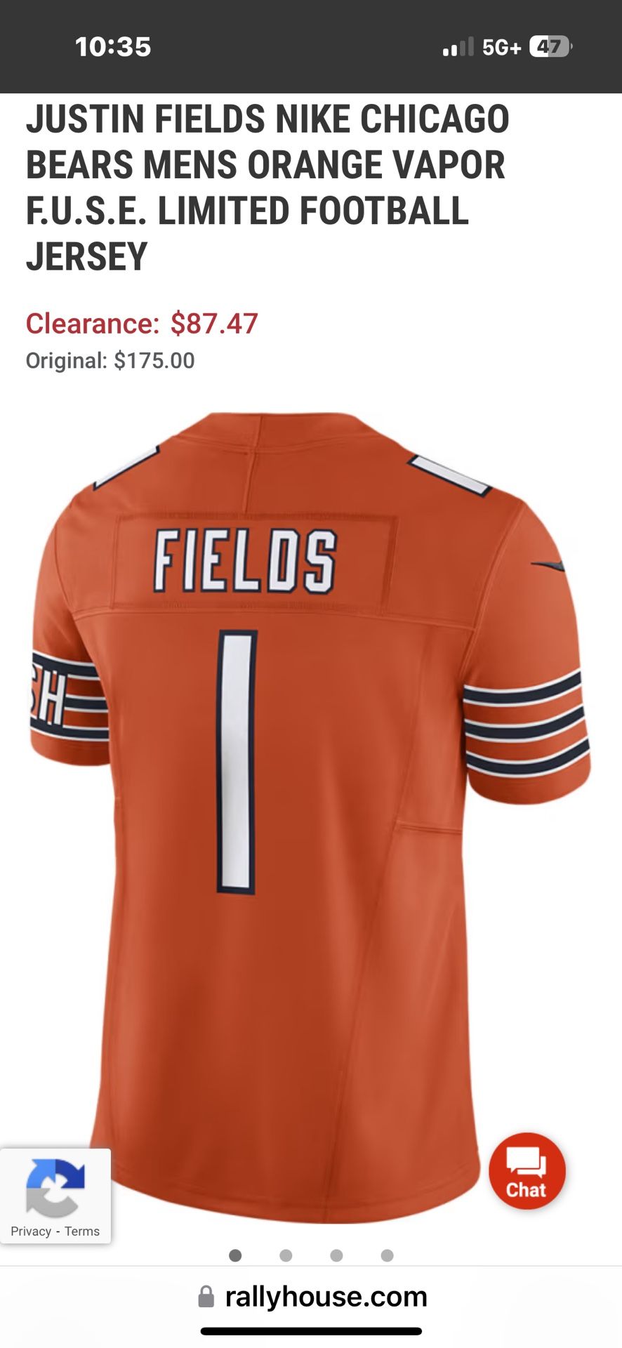 JUSTIN FIELDS NIKE CHICAGO BEARS MENS ORANGE VAPOR AUTHENTIC