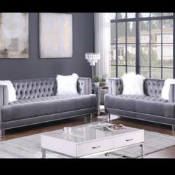 Brand New Plush Tufted 2 Pc Sofa Loveseat
