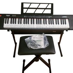 Glary 61 Lighting Keyboard With Piano Stand, Bench  Built In Speakers, For Beginners. Black