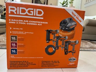 Ridgid 6 gallon compressor with 3 tools and original box