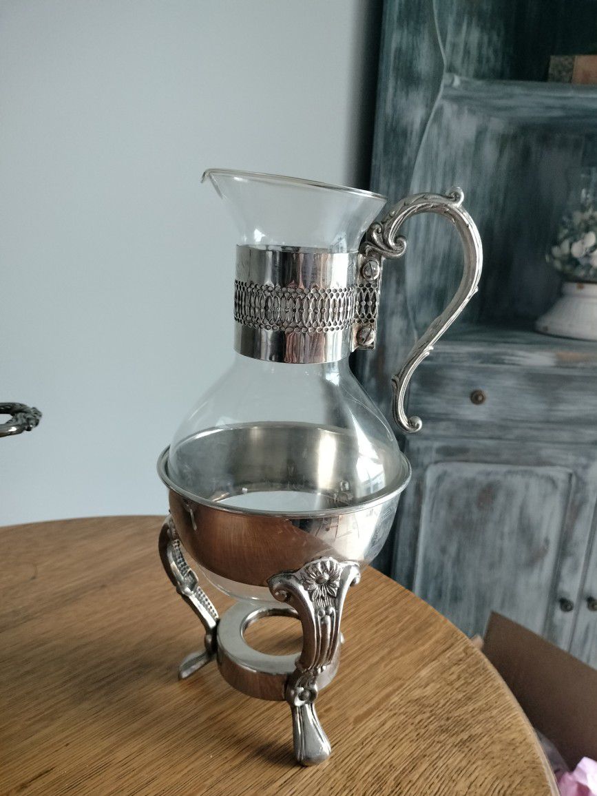 Vtg Glass Silver Plate Coffee Serving Pot Carafe 