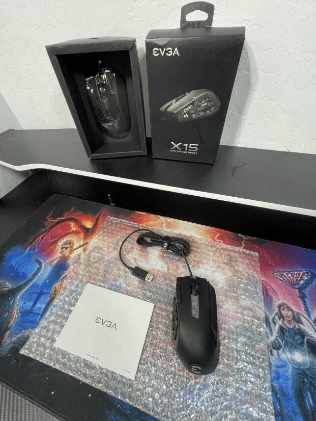 New EVGA X15 MMO Gaming Mouse, 8k, Wired, Black, Customizable, 16,000 DPI, 5 Profiles, 20 Buttons, Ergonomic 904-W1-15BK-KR