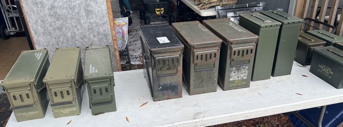 Authentic Used Ammo Cans 12 Total.  4 Different Sizes. 