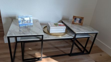 3-Piece Faux Marble Top Nesting Coffee Table Set
