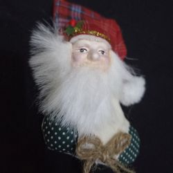 Vtg Santa Claus On Stocking Brooch Pin Felt Fabric 4.5"x3" Handcrafted