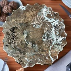 Footed Glass Bowl Silver Overlay Vintage Flanders Poppy Floral Design