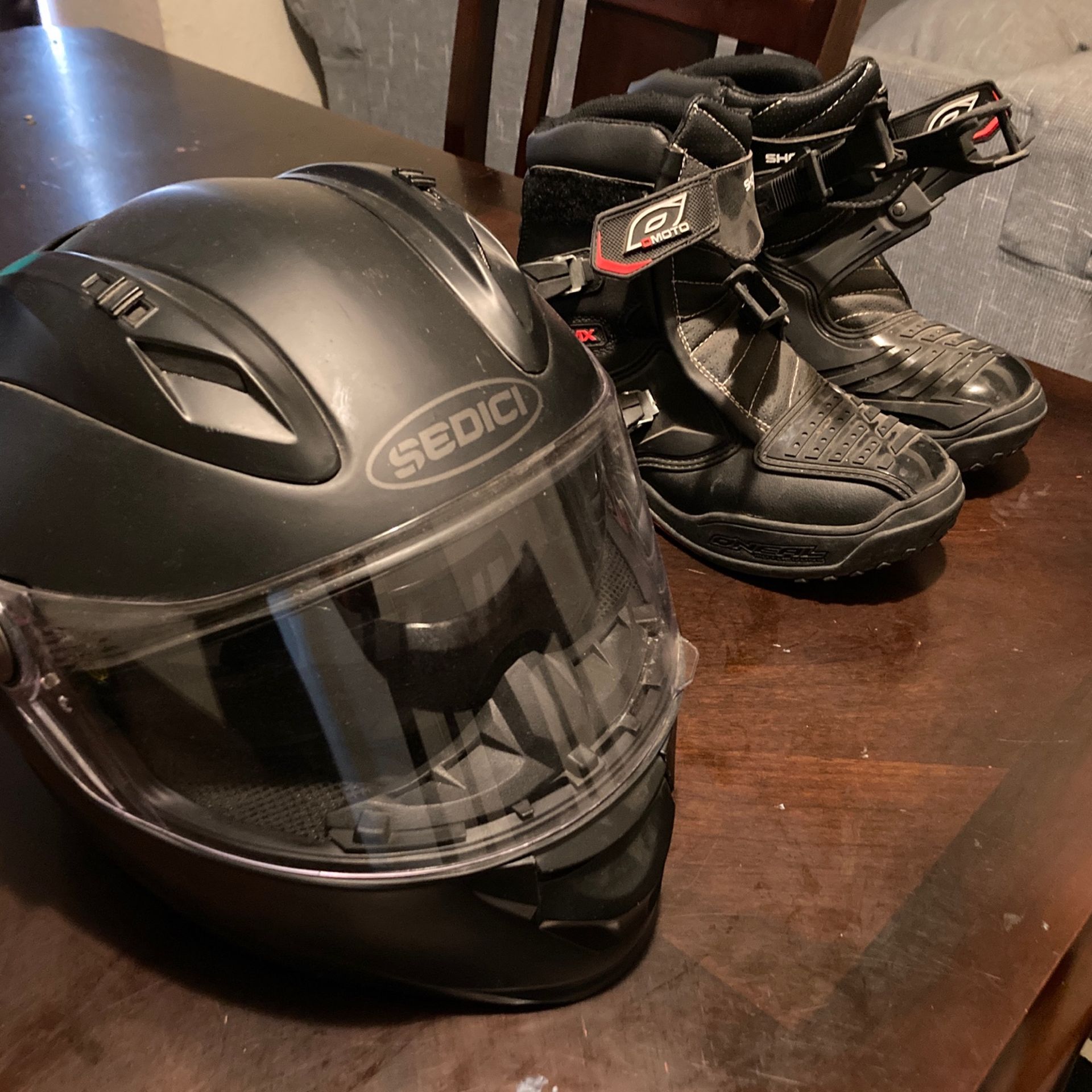 Motorcycle Boots And Helmet