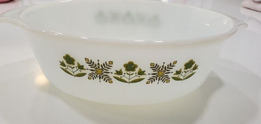 Fire King Green Meadow Amchor Hocking Dish Vintage MCM