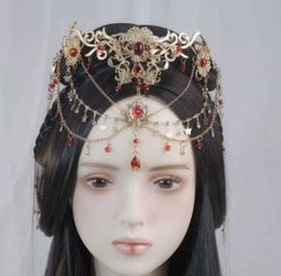 Red Headpiece Forehead Chain with Pendant, New and Adjustable, Soft Material (Not Rigid)