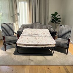 Couch Sofa Pull Out Bed Converted with Mattress and Chairs Living Room Set