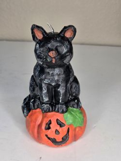 Vintage Target Halloween Black Cat on Pumpkin Jack-O-Lantern Wax Candle Decor