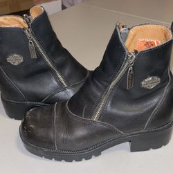 Harley Davidson Amherst Womens Black Leather Side Zip Biker Boots 7.5
