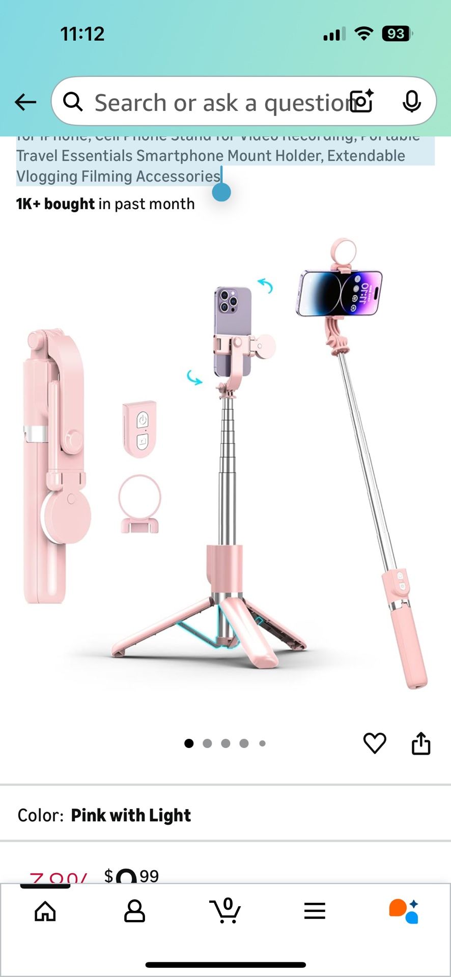 Selfie Stick with Rechargable Remote & Light (1PC), Tripod for iPhone, Cell Phone Stand for Video Recording, Portable Travel Essentials Smartphone Mou