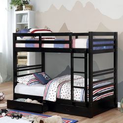Brand New Black Twin Size Bunk Bed w Trundle Drawers