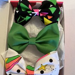 Set of 3 Hair Bows Girls Accessories Clips Fabric Toddlers Retro Neon 90’s Pink