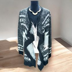 BCBG Maxazria Open Drape Cardigan Sweater Women Aztec Print Lg Western Eyelash