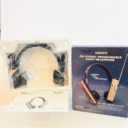 New Vintage 1980’s Airmate FM Stereo Programable Radio Headphone With Box 1980’s