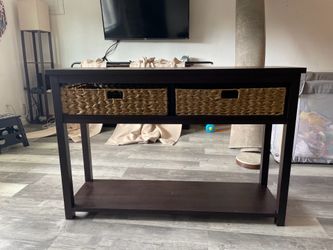 Walker Edison 48-inch Mission Storage Entry Table in Reclaimed Barnwood