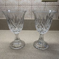 Pair Of Heavy Cut Crystal Goblets / Candle Holders