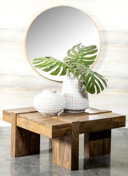 💎BOHO VIBE SQUARE SOLID WOOD COFFEE CENTER TABLE NATURAL SHEESHAM MESA DE CENTRO💎