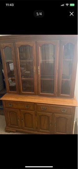 Wood China Cabinet Hutch with Glass Doors