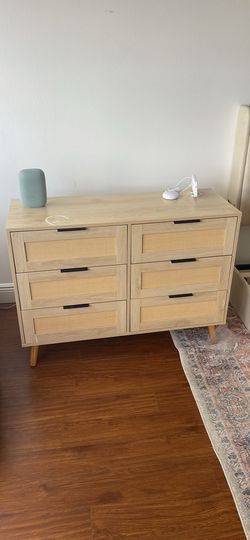dressers : 6 Drawer Dresser, Rattan Dresser Chest with Wide Drawers &Metal Handles, moving day sale