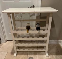 White Wood Wine Table with Top Shelf